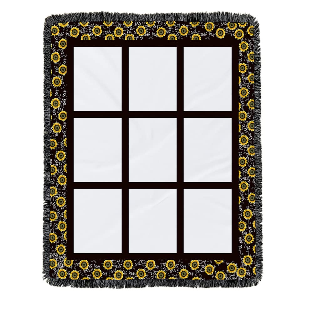 Yunhuy Sublimation Blanks Flannel Throw Blanket,330GSM Soft Lightweight Custom Personalised Sublimation Photo Blanket with 9/15/20 Panels (Sunflower 9 Panels, 60'' x 50'') Yunhuy