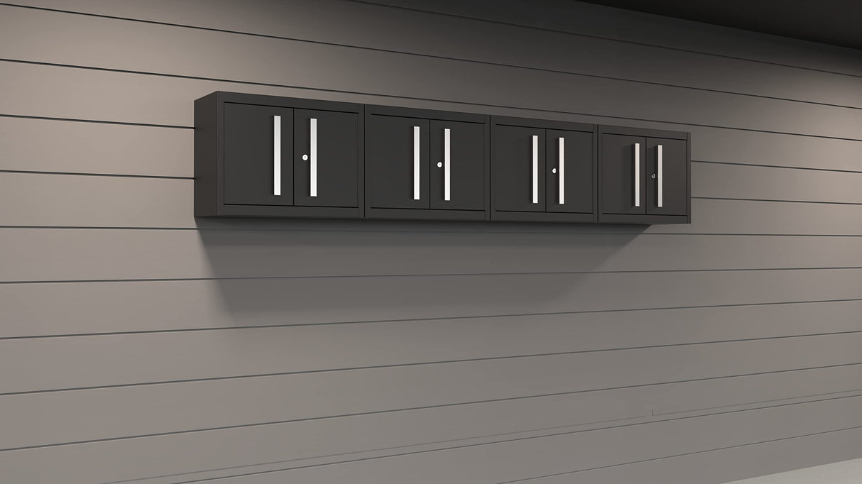 Crownwall Pro Series Fully Assembled Wall Cabinet, Garage Storage, Home Organizer Storage System (Black with Silver Handles) Crownwall