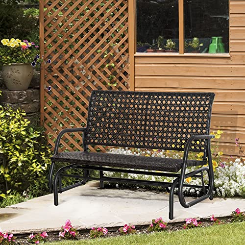 Outsunny Dark Grey 2-Person Outdoor Wicker Glider Bench with Extra Wide Seat Outsunny