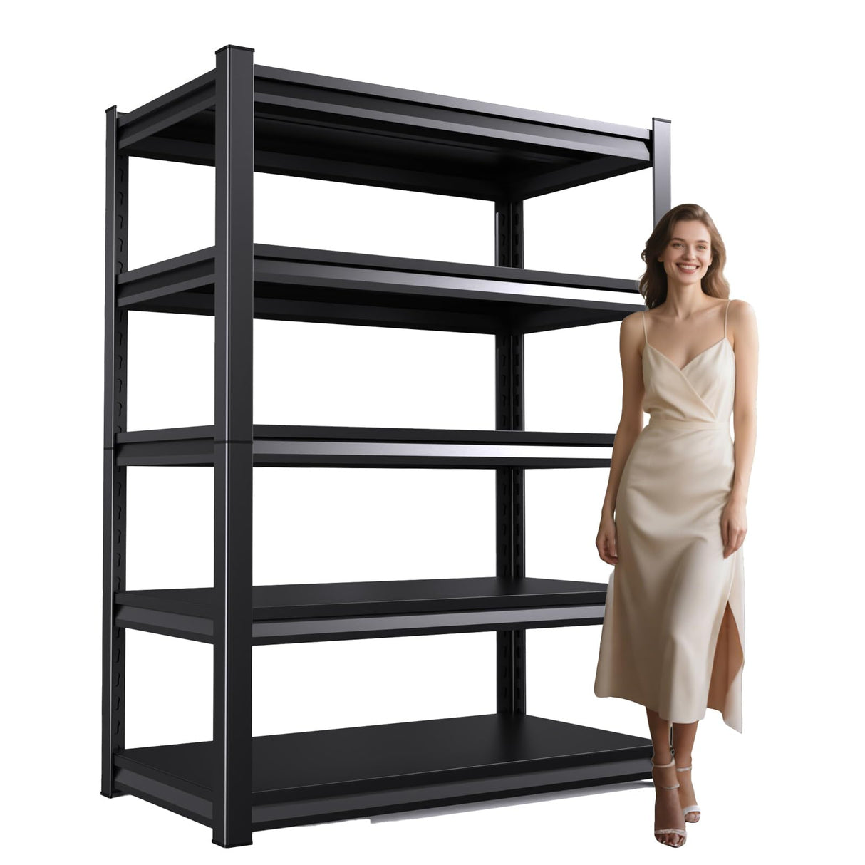 AOJUFEO 72" H Garage Shelving Heavy Duty 5-Tier Storage Shelves, 2500 lbs Adjustable Metal Shelving Unit, Utility Storage Rack Shelf for Garage, Basement, Pantry, Black (72 "H x 36" W x 16" D) AOJUFEO