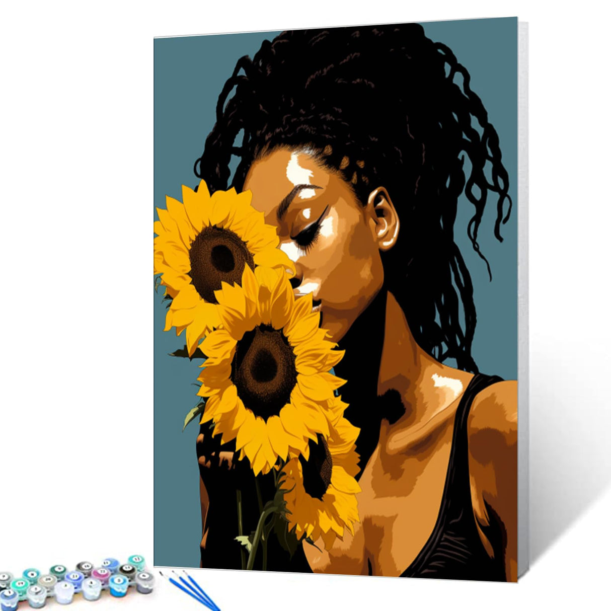 Paint by Number African American Sunflowers DIY Acrylic Painting Paint by Number Kit for Kids Adults Beginner Black Girl DIY Canvas Painting by Numbers Painting Arts Craft 16x20 Inch(without Frame ) Tucocoo