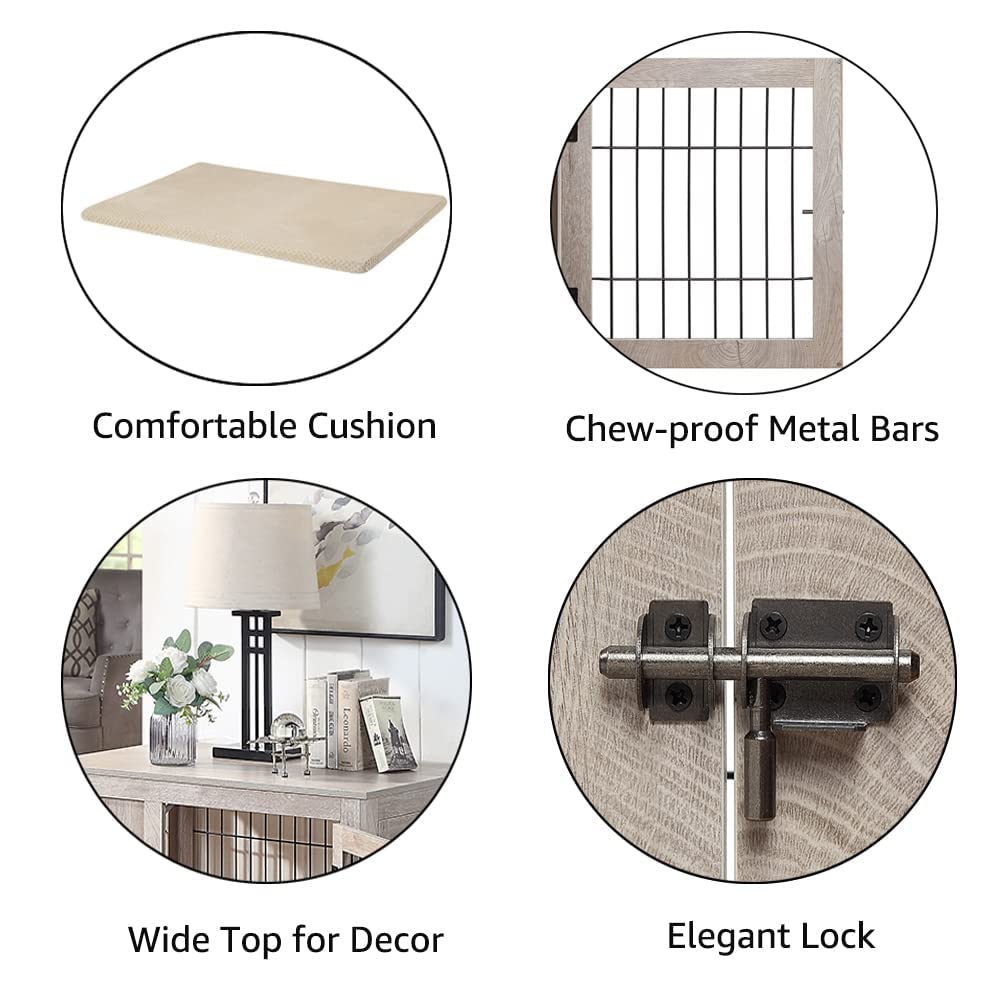 unipaws Furniture Style Dog Crate for Medium Dogs, Indoor Aesthetic Puppy Kennel with Door, Modern Decorative Wood Wire Pet House Dog Cage, Pretty Cute End Side Table Nightstand, Weathered Grey unipaws