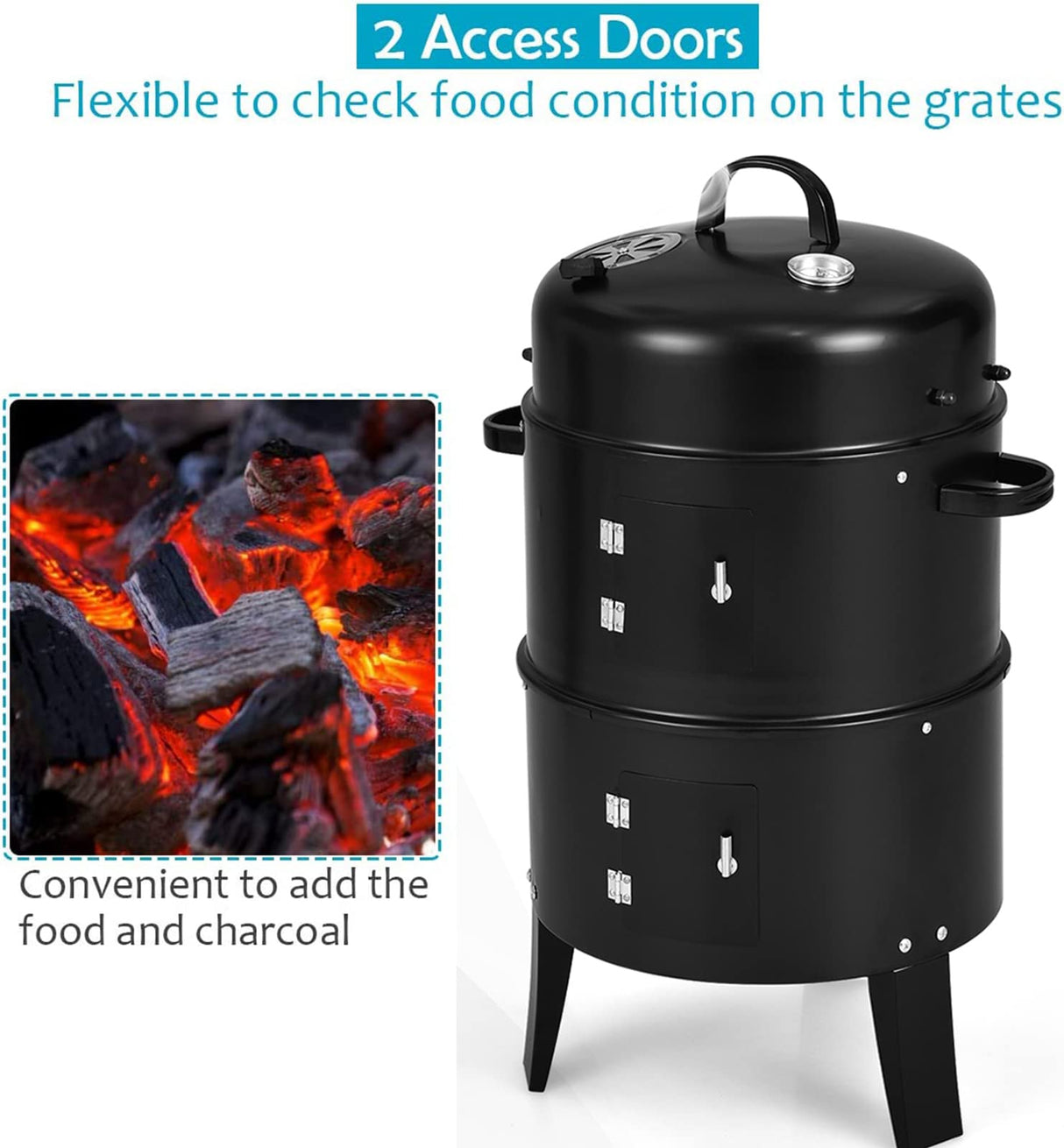 Giantex 3-in-1 Charcoal BBQ Smoker, Outdoor Grill Cooker with Built-in Thermometer and 6 Hooks for Outdoor Backyard Cooking Grilling Camping Giantex