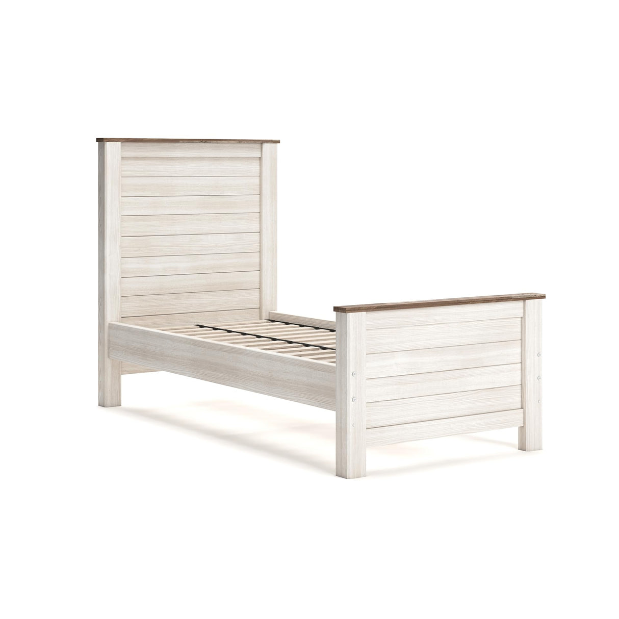 Signature Design by Ashley Willowton Casual Twin Panel Bed with Metal Slats, Foundation or Box Spring Needed, Whitewash Signature Design by Ashley