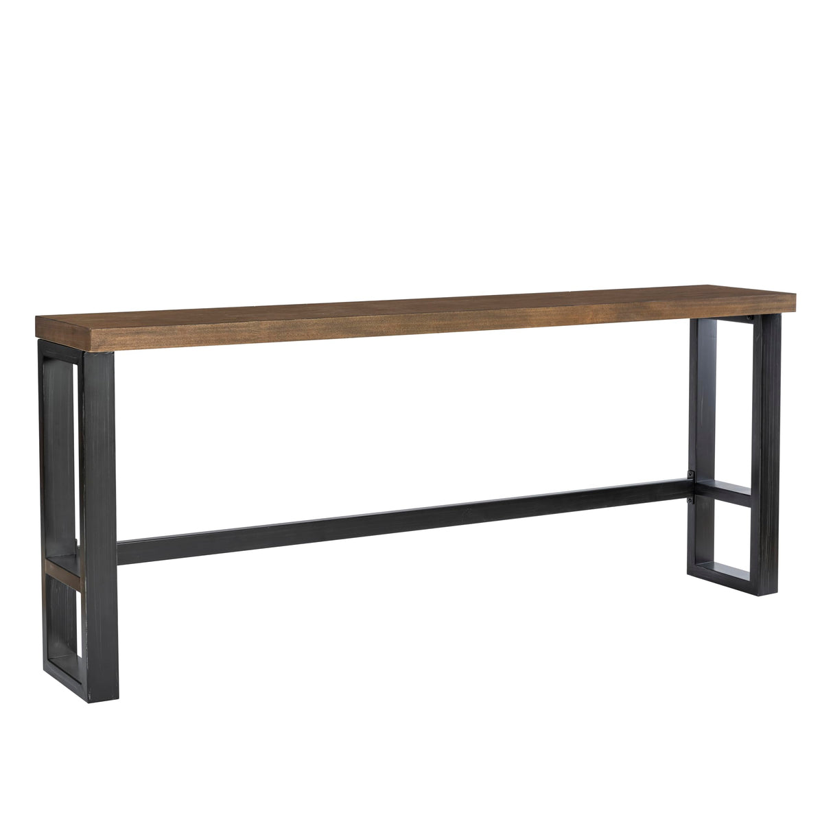 Darwin Black Metal-Framed Console Table with Brown Poplar Wood Veneer Top Powell