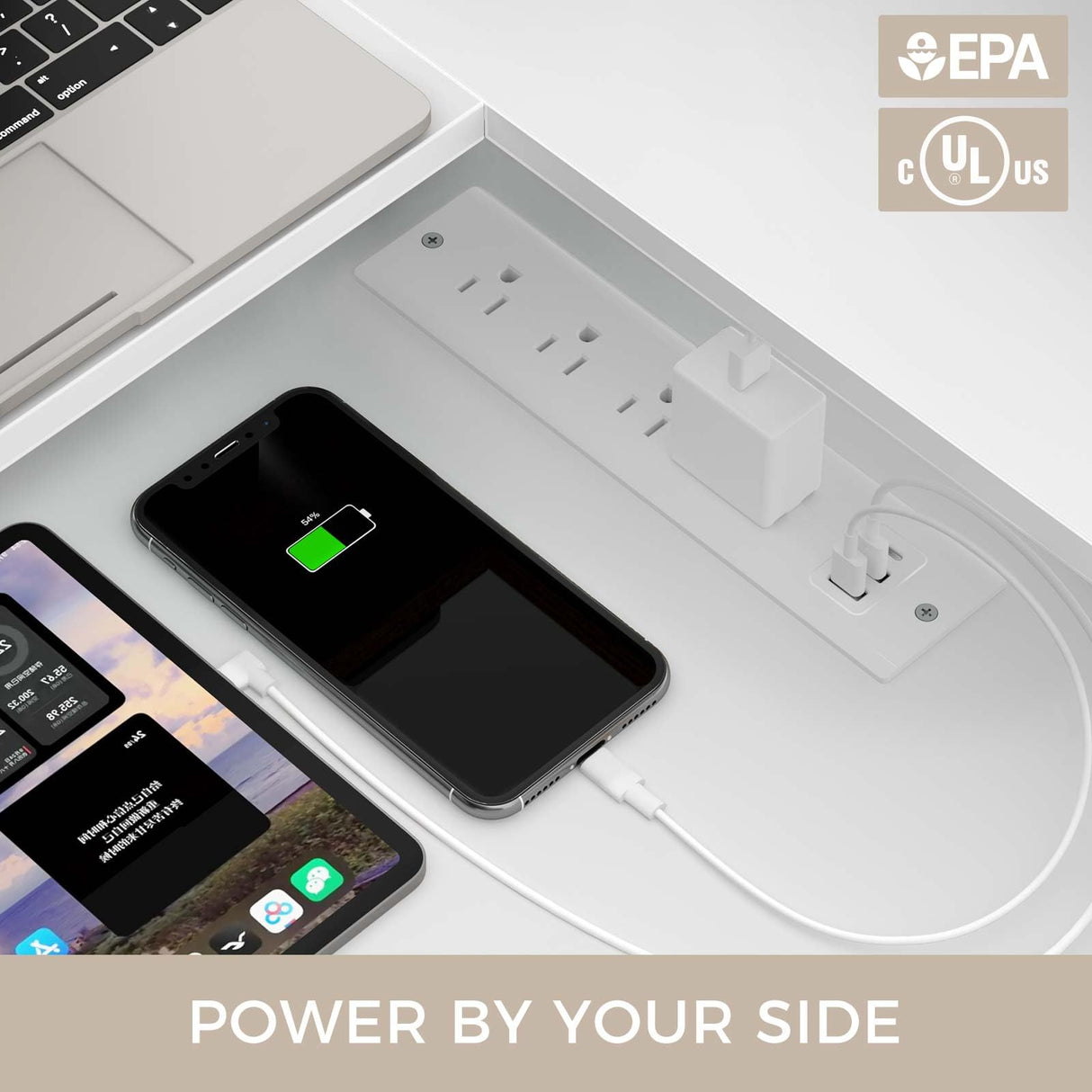 Rolanstar Computer Desk with File Drawer, 64" L Shaped Desk with Power Outlet & LED Strip, L Shaped Computer Corner Desk with File Cabinet, Gaming Desk with Monitor Shelf, Home Office Desk, White Rolanstar