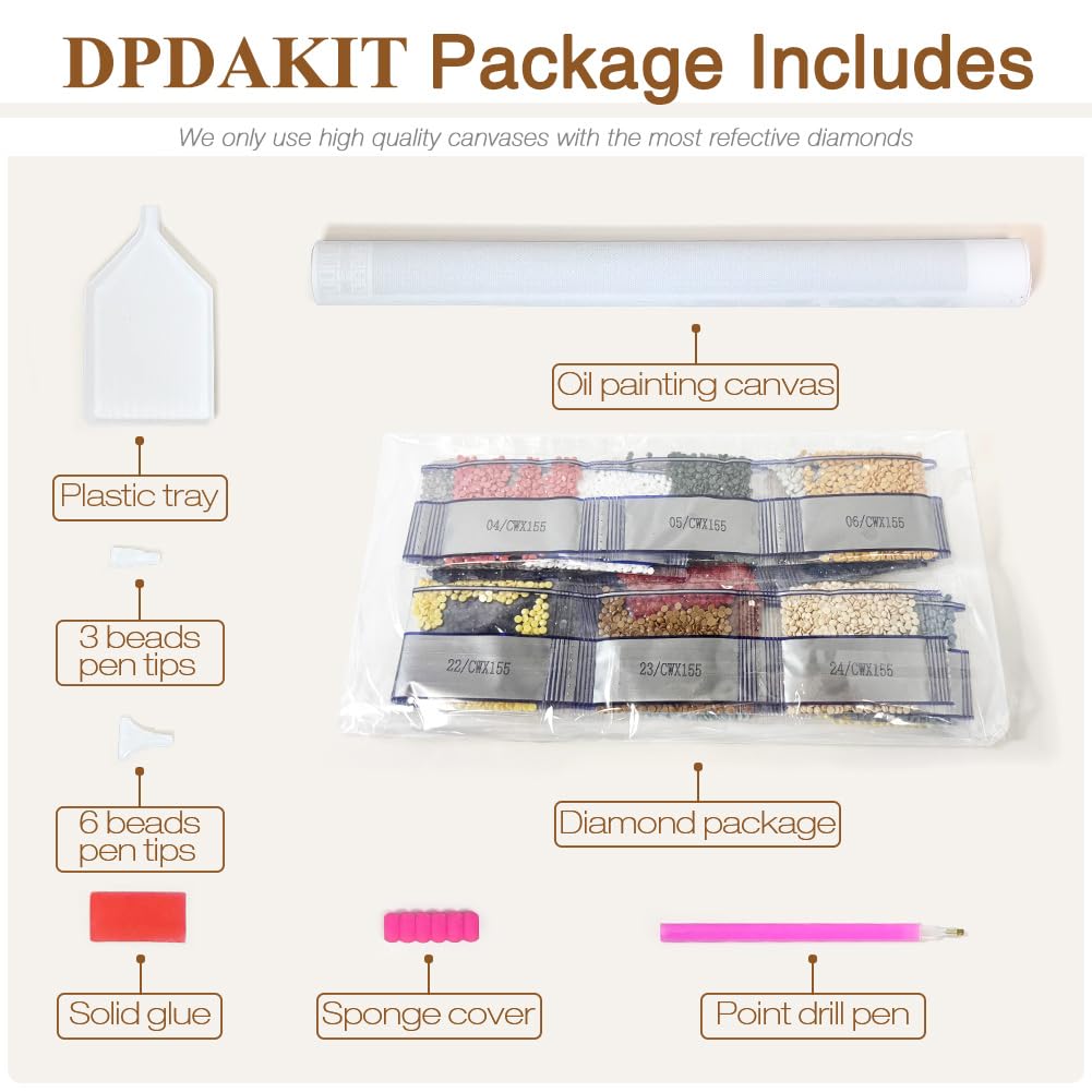DPDAKIT Rose Diamond Art Kits for Adults, Diamond Painting Kits for Beginner, 5D DIY Round Full Gem Art Crafts for Home Wall Decor Gift, 12x16inch DPDAKIT
