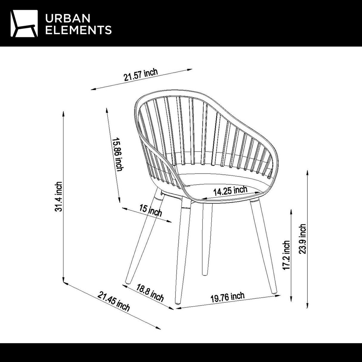 Urban Elements Nature 5-Piece Wood Patio Furniture Set | Teak Finish 100% FSC Eucalyptus | Backyard Furniture, Outside Table and Chairs, Round Outdoor Dining Set for 4, Patio Dining Set for 4 (Black) Urban Elements