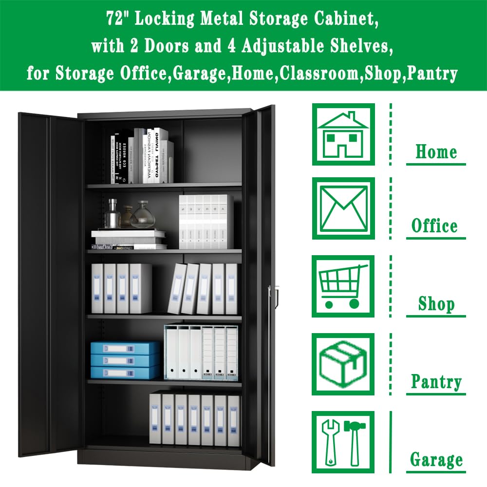 Anwick 72" Locking Metal Storage Cabinet,Tall Locker Organizer Steel Cabinets,Adjustable Layers Shelves 2 Doors for Anwick