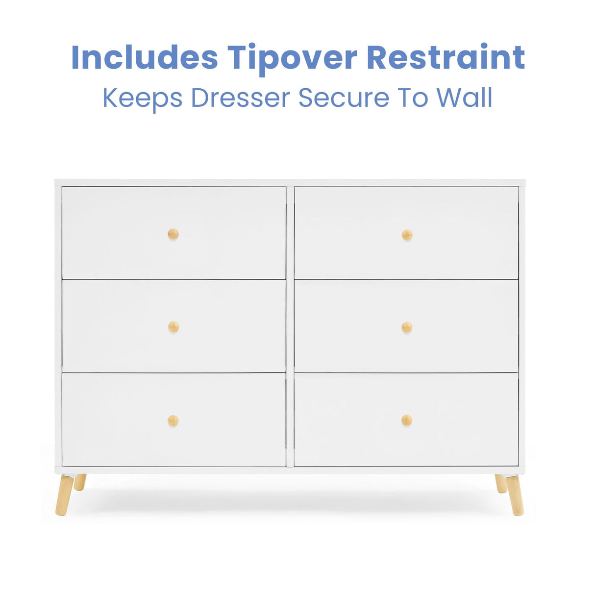 Delta Children Essex 6 Drawer Dresser, Bianca White/Natural Delta Children