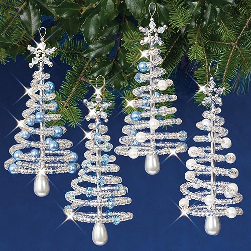 SOLID OAK Nostalgic Christmas Beaded Cyrstal Ornament Kit - Frosty Crhistmas Trees Makes 4 Solid Oak