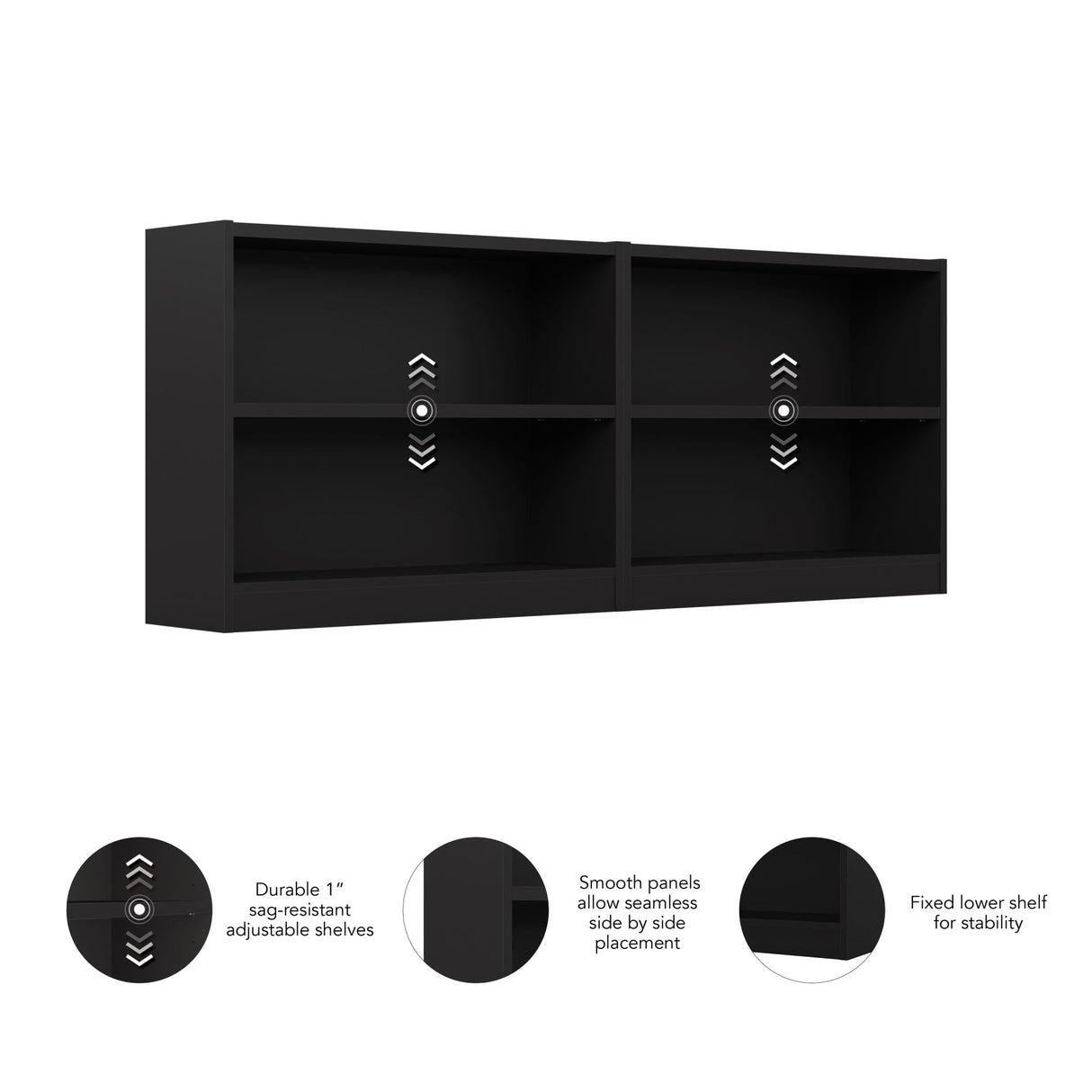 Bush Furniture Universal Black 2 Shelf Bookcase Set - Versatile Storage and Display for Home Office or Living Room Bush Business Furniture