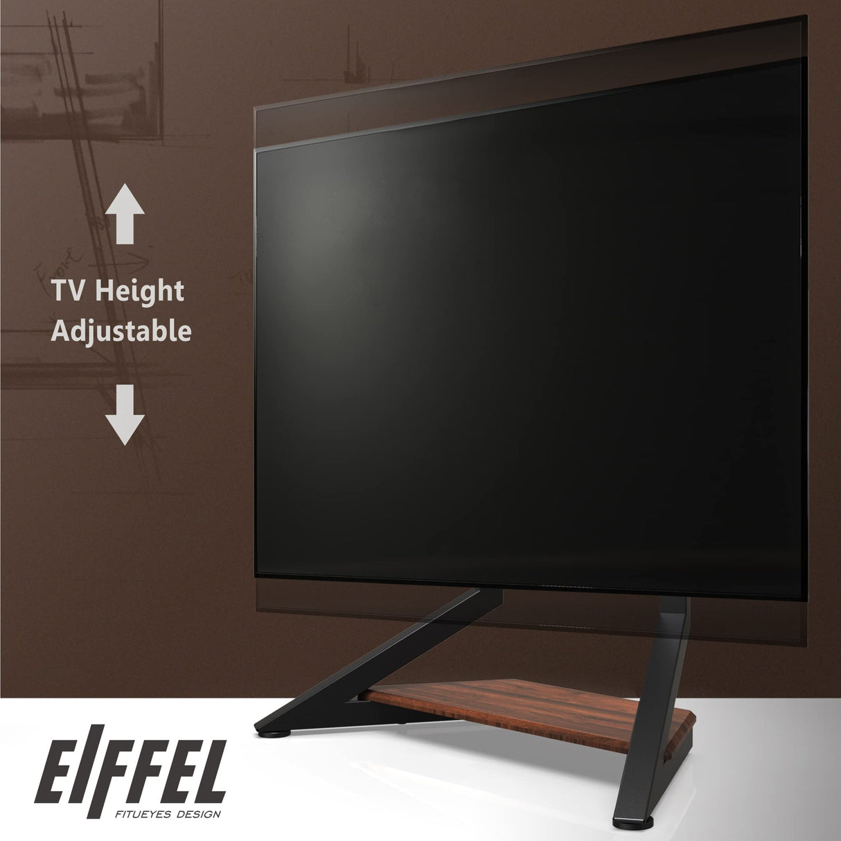 FITUEYES DESIGN Universal Tabletop TV Stand for 55-86 inch TV LCD LED, Modern TV Stand Height Adjustable with Wooden Base, Eiffel Series TV Mount Stand FITUEYES