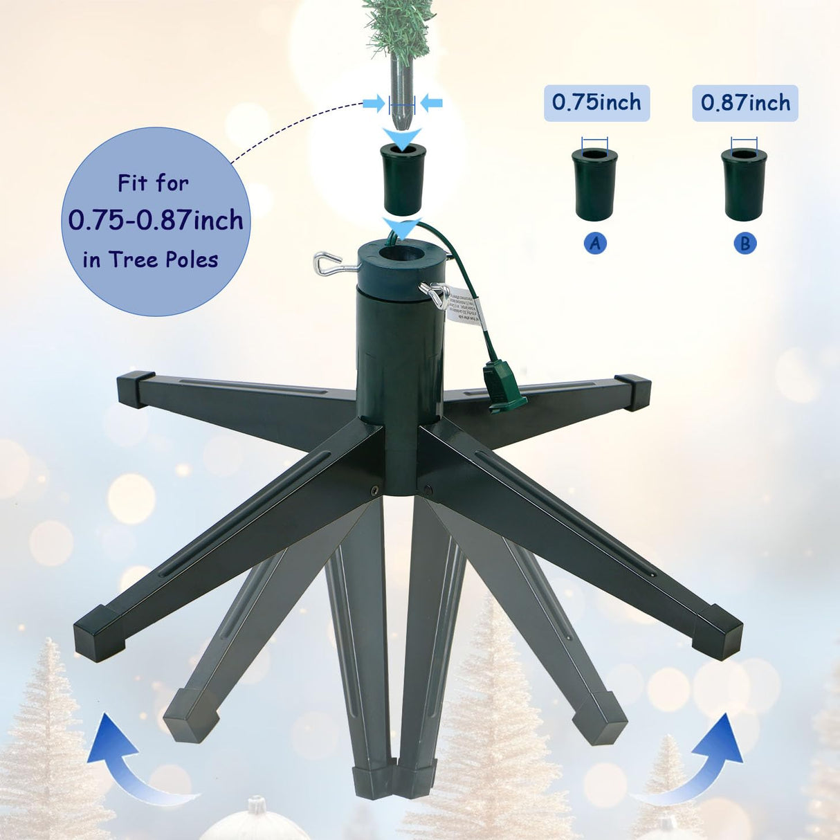 VINCONLIDY Rotating Christmas Tree Stand with Music Function, Remote Controller, Electric Iron 360 Degree Rotation for Hold Up to a 10Ft 60 to 80 Pound Artificial Christmas Tree VINCONLIDY