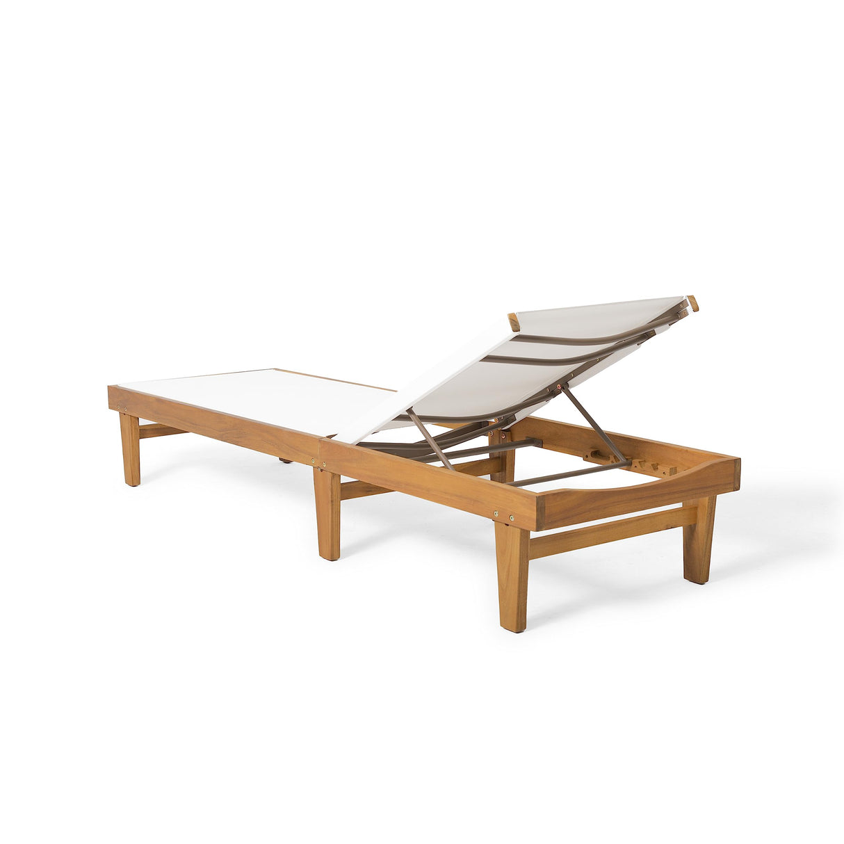 Christopher Knight Home Summerland Outdoor Mesh Chaise Lounge with Acacia Wood Frame, Teak Finish / White Mesh Christopher Knight Home