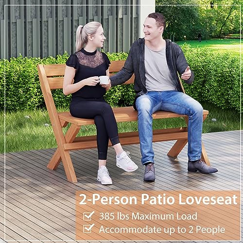 Giantex Folding Teak Wood Outdoor Bench - 2-Person Patio Seat with Elegant Design for Garden and Poolside Giantex