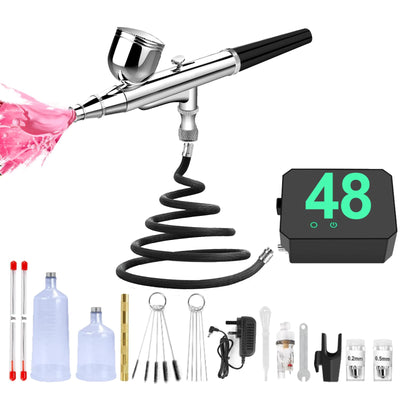 MADETEC Professional Nail Art Airbrush Kit with Compressor - 3 Adjustable PSI (25/35/48), Stable Pressure, 0.2/0.3/0.5mm Nozzles, Non-Clogging for Nail Art, Painting, Model, Cake ect Black