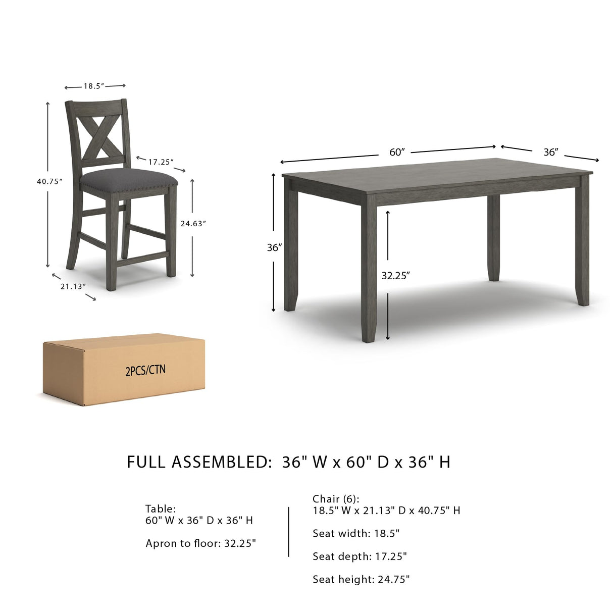 Signature Design by Ashley Caitbrook Casual Counter Height Dining Table and Upholstered Bar Stools with Nailhead Trim, Set of 7, Gray Signature Design by Ashley