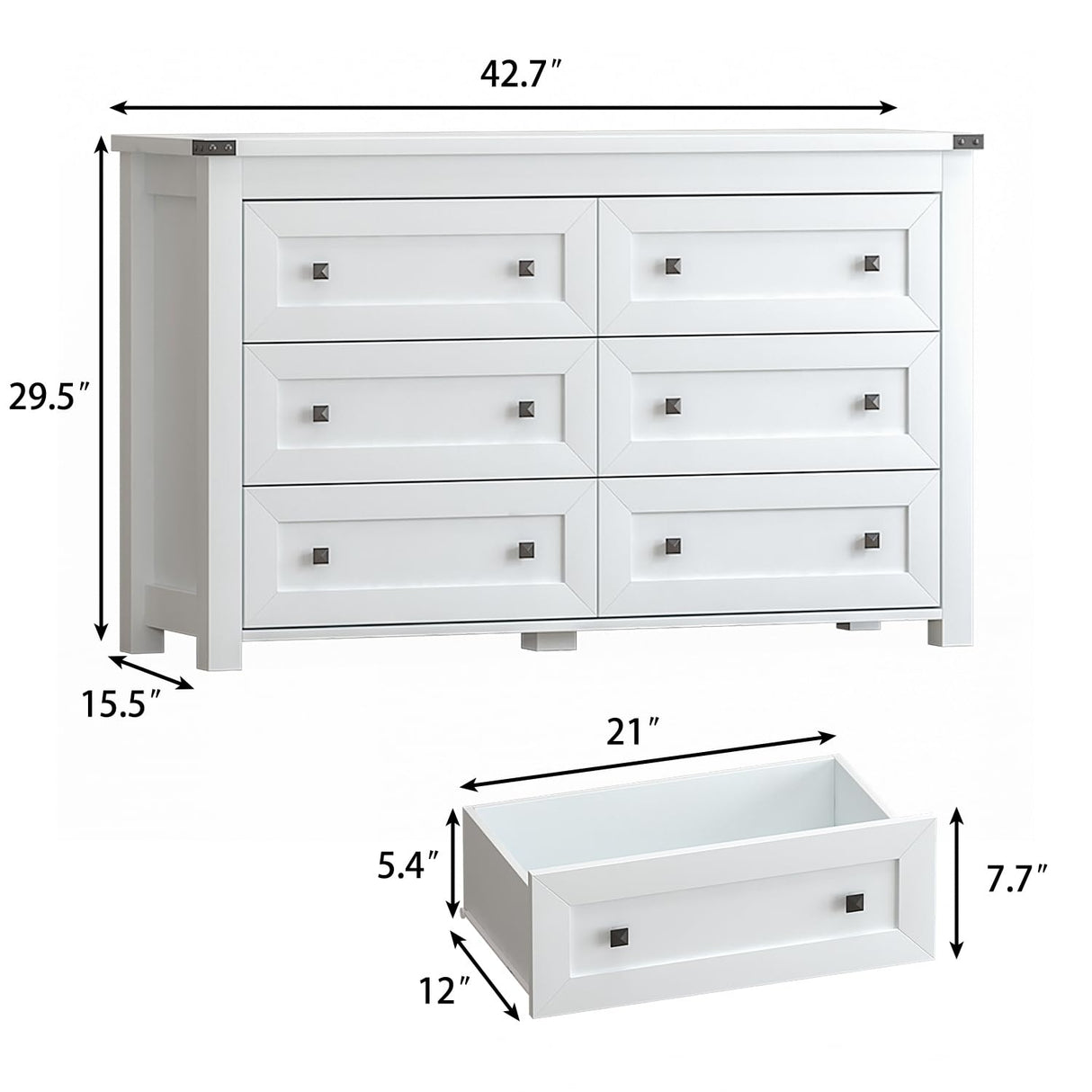 Wodeer White 6 Drawers Dresser for Bedroom,Wood Farmhouse Storage Chest of Drawers, Dresser with Metal Handles,Dressers Organizer for Bedroom, Living Room,Nursery,Hallway,White Wodeer