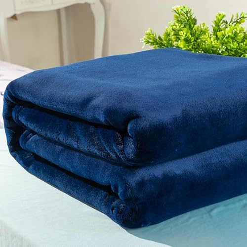 MORANJIAFANG Plush 340GSM Flannel Bed Blanket Cozy Microfiber Soft Thermal Fleece Blanket (Dark Blue, Oversized King 144"x144") MORANJIAFANG