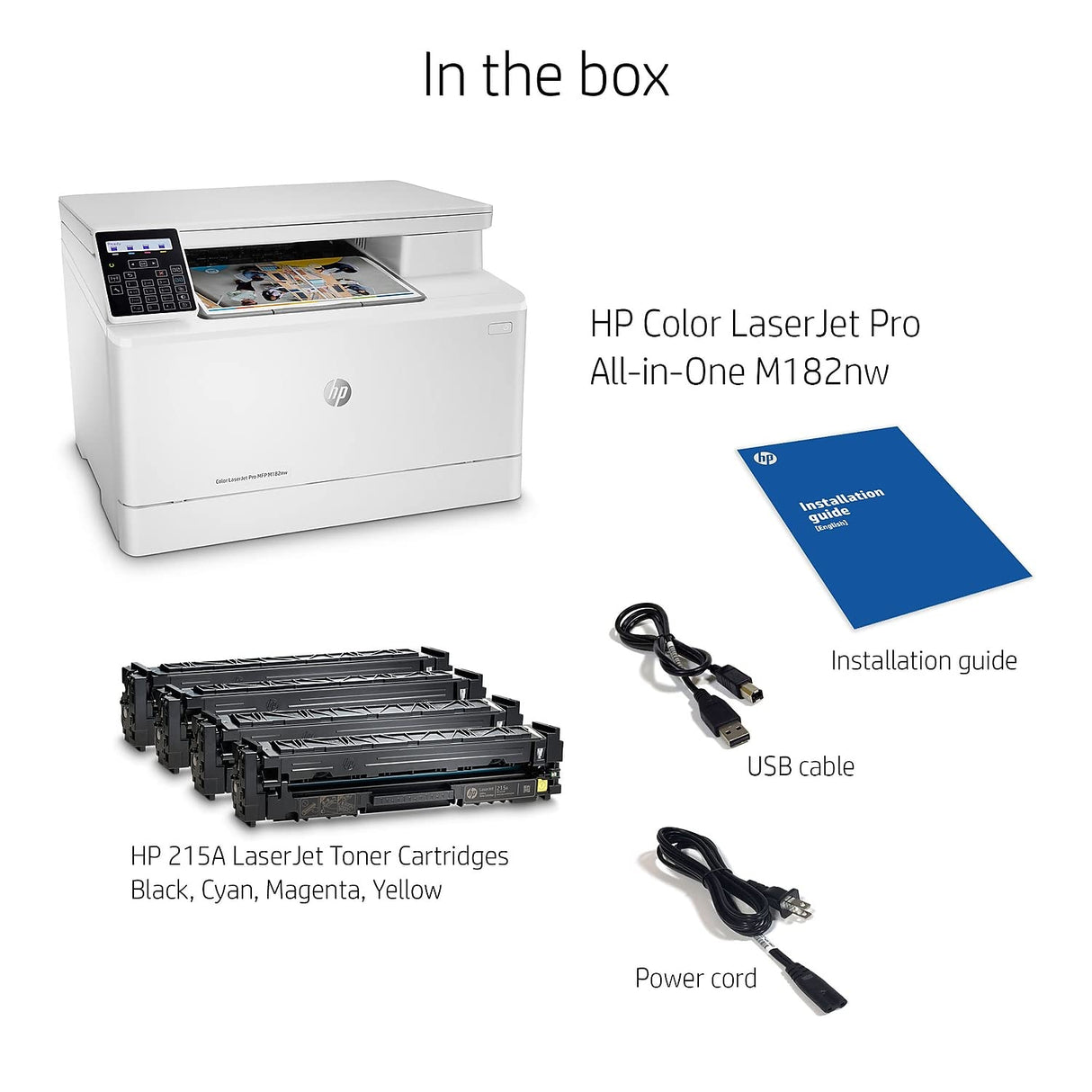 HP Color LaserJet Pro M182nw Wireless All-in-One Laser Printer, Remote Mobile Print, Scan & Copy, Works with Alexa (7KW55A), White HP