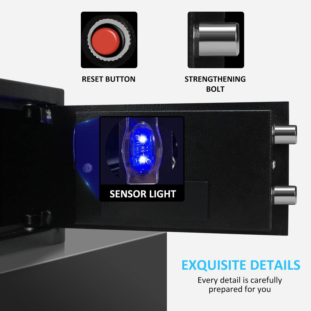 Sdstone Safe Box with Sensor Light,Hidden Safe Box with Key & Digital Lock for Home and Company. Electronic Security Safe Box Wall or Cabinet Fixed Design, 0.4 Cubic Feet Sdstone