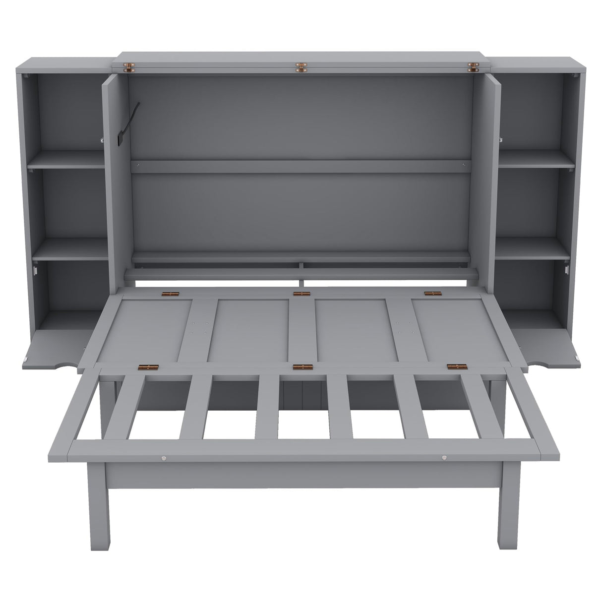 Ball & Cast Full Size Murphy Bed,Cabinet Hideaway Bed with Shelves and Drawers,Wood Wall Bed can be Folded w/USB Ports,Easy Assembly,Platform Bedframe for Kids Bedroom,Student Dorms,Gray Ball & Cast