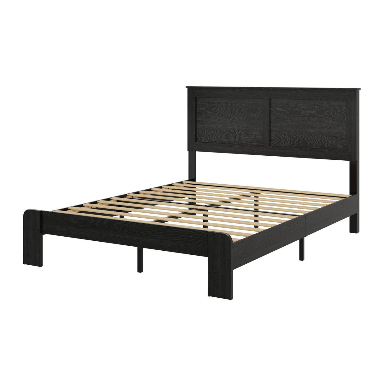 SAMTRA Wooden Bed Frame Full Size with Headboard, Farmhouse Platform Bedframe with Wood Slat Support, Sturdy Framework Bed Frame, Easy Assembly (Rustic Black) SAMTRA