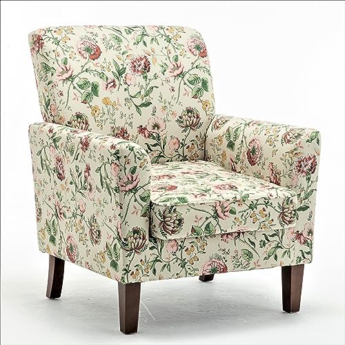 Container Furniture Direct Contemporary Accent Arm Chair with Birch Wood Frame and Velvet Upholstery, Armchair for Office and Living Room Decor, Removable Cushions, 04 Printed Fabric Container Furniture Direct