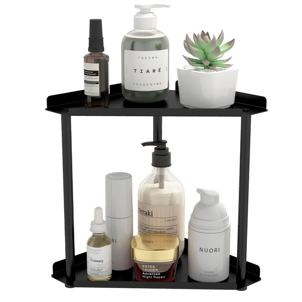 Jesginboo 2 Tier Bathroom Counter Organizer, Vanity Organizer Corner Shelf, Skincare, Makeup Countertop Organizers, Kitchen, Bathroom Counter Storage, Black Jesginboo
