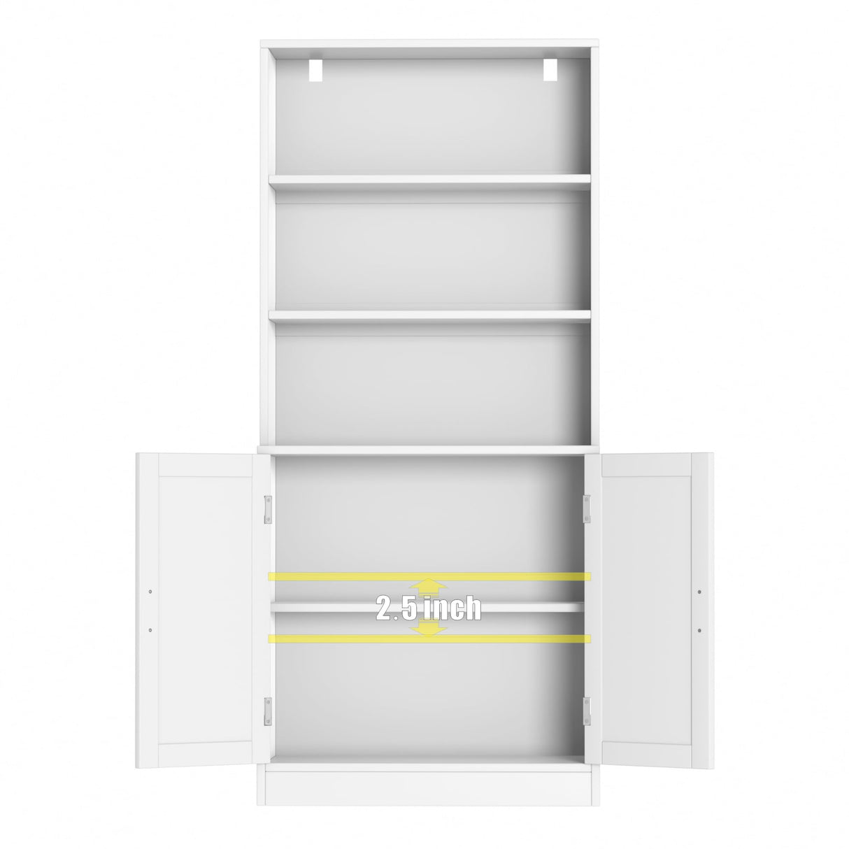 holzart 75" Tall Bookcase with Doors, 5 Tier Large Bookshelf with Cabinet, Standing Wood Display Book Shelf for Living Room, Office, Library with Doors, White holzart