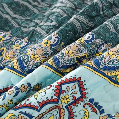 WONGS BEDDING Boho Full Quilt Set,3 Pieces Green Brown Bohemian Full Size Bedding Set Lightweight Microfiber Bed Decor Bedspread for All Season 78"x90" WONGS BEDDING