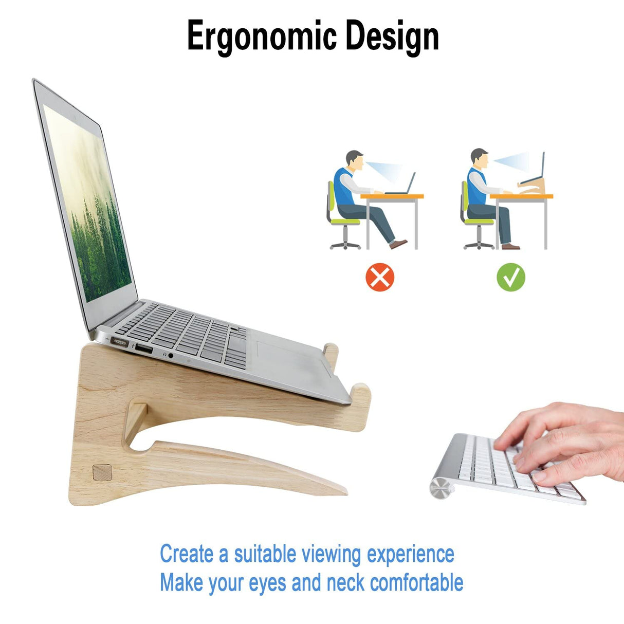 UI U & I Laptop Stand, Wooden Laptop Stand, Detachable Wooden Notebook Holder Mount Stand for Desk, 11-14inch Compatible with Apple MacBook Air Mac Pro, HP, DELL, Acer, Toshiba, Surface, Lenovo etc UI U & I