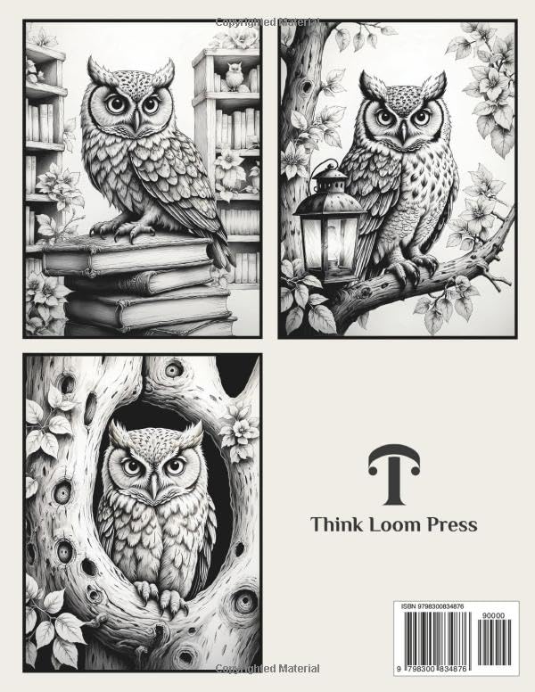 Realistic Owls Colouring Book for Adults: Stunning Line Art and Grayscale Designs for Relaxation and Creativity Majosta
