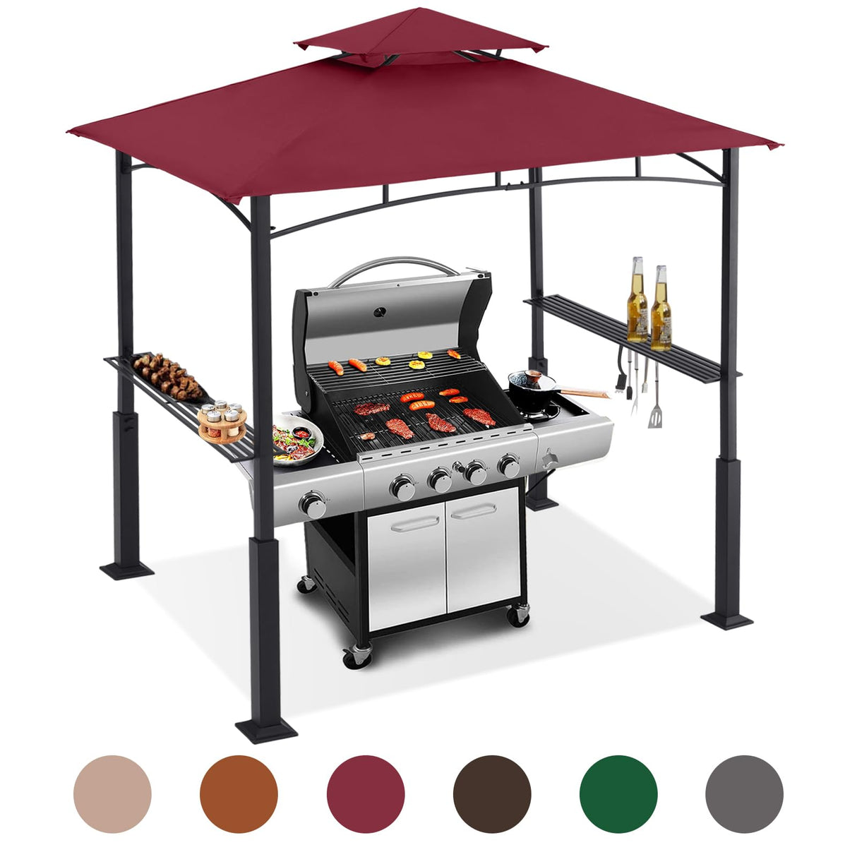 ABCCANOPY 8'x 5' Grill Gazebo Canopy - Outdoor BBQ Gazebo Shelter with LED Light, Patio Canopy Tent for Barbecue and Picnic (Burgundy) ABCCANOPY