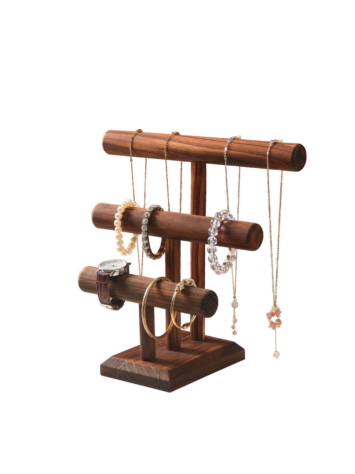Julysky Bracelet Holder Stand, Bracelet Display with 3 Tier,Jewelry Organizer Stand for Necklaces Bangles and Watches(solid wood) Julysky