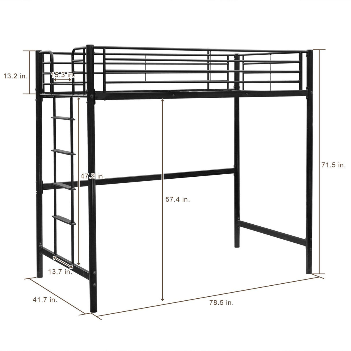 Bonnlo Twin Metal Loft Bed Frame for Kids/Adults/Teens, Space-Saving Design, Black Bonnlo