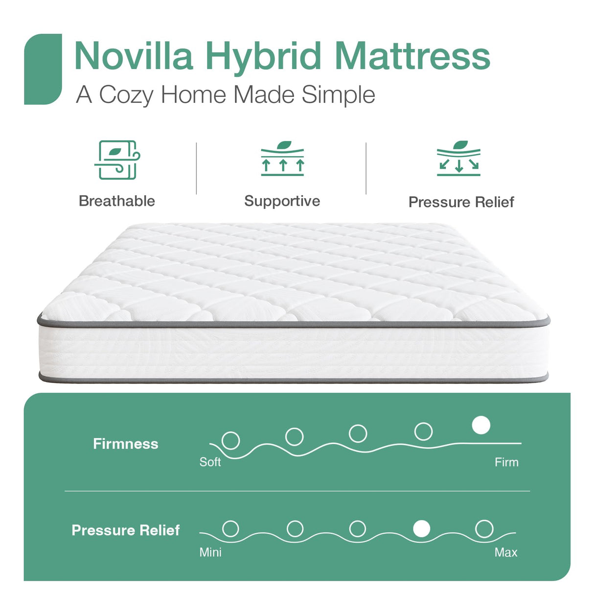 Novilla Twin Mattress, 8 inch Twin Bed Mattress in a Box, Hybrid Mattress for Back Pain Relief & Support, Twin Size Mattress with Comfortable & Durable Support, Certipur-Us Certified Novilla