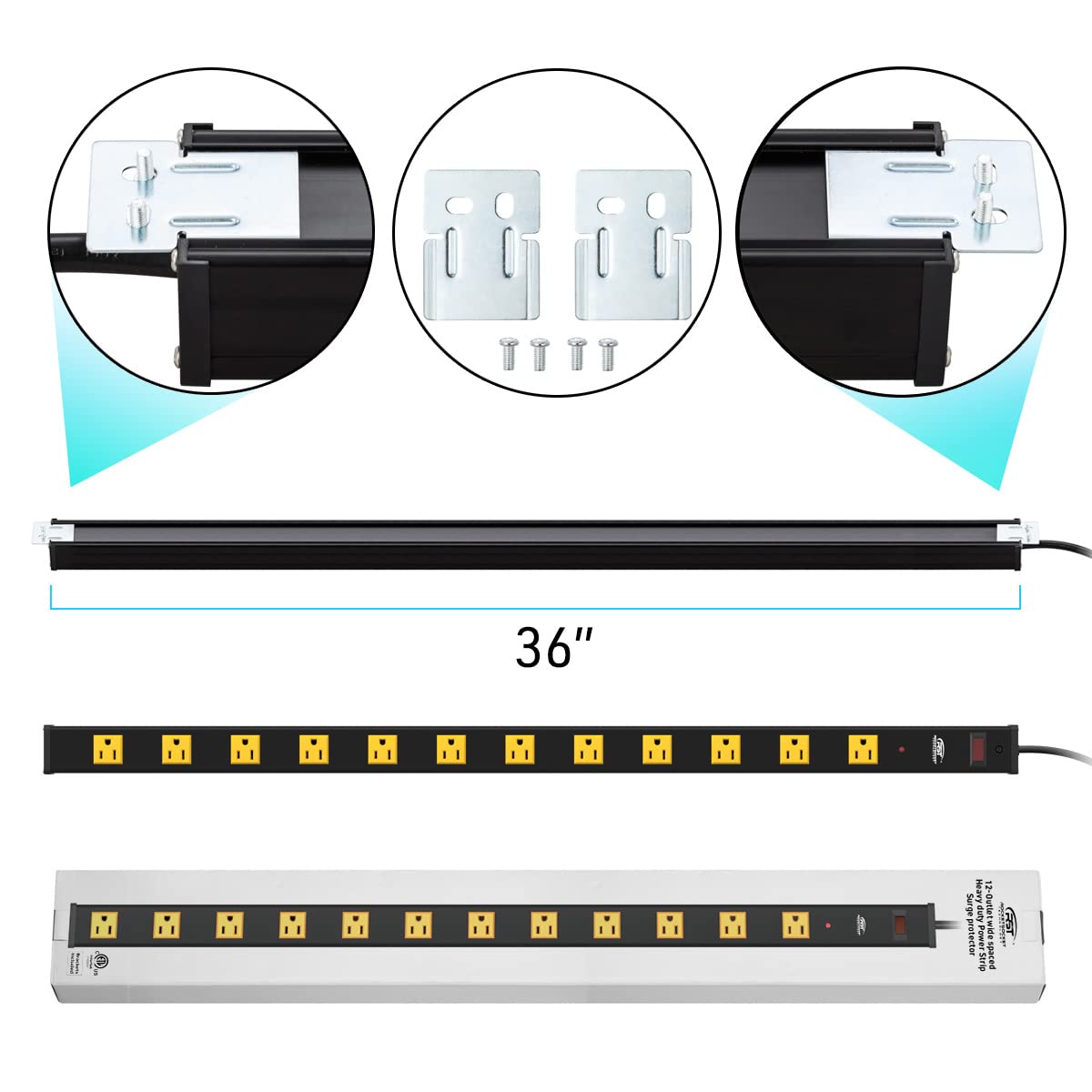 Long Power Strip, 12-Outlet Heavy Duty Surge Protector Wall Mount Power Strip with 1800 Joules Protection 15A Circuit Breaker 6FT for Garage, Shop, Industrial, Underdesk CRST