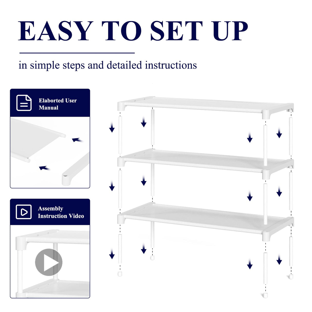 Kitsure Shoe Rack - Non-Woven Shoe Rack Shelf, Shoe Organizer for Closet, Entryway, Garage & Corridor, Stackable Shoe Shelves, 27.5" Wide - 3 Tier, White Kitsure