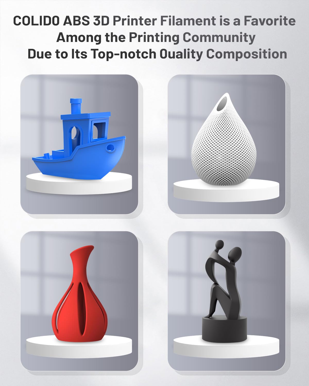 COLIDO ABS Filament 1.75mm,High Abrasion and Heat Resistance,no Clogging,Neat Winding,3D Printer Filament 1kg Spool (2.2lbs),Dimensional Accuracy +/- 0.02mm, Suitable for Most 3D Printers.(1-Black CoLiDo