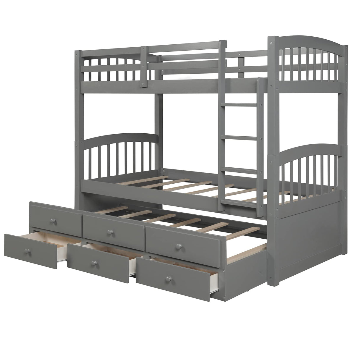 Harper & Bright Designs Twin Over Twin Bunk Bed with Trundle and Storage, Solid Wood Bunk Bed Frame with 3 Drawers for Kids, Teens, Adults (Gray) Harper & Bright Designs