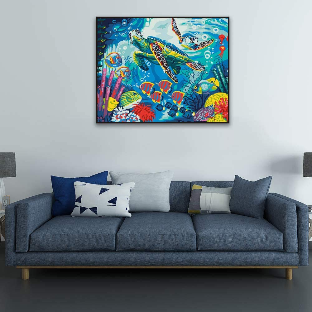 Hiolife Paint by Number Kits for Adults,Kids, Beginners, with Brushes and Acrylic Pigment, 20x16 Inch Tortoise - Frameless Hiolife