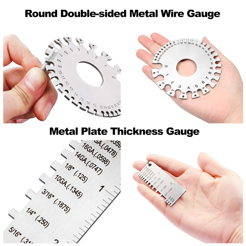 SPEEDWOX 6PCS MIG Welding Pliers Welding Hammer 2 Stainless Steel Metal Sheet Thickness Gauges 6 Row Wire Scratch Brush Storage Pouch Welding Tools Set SPEEDWOX