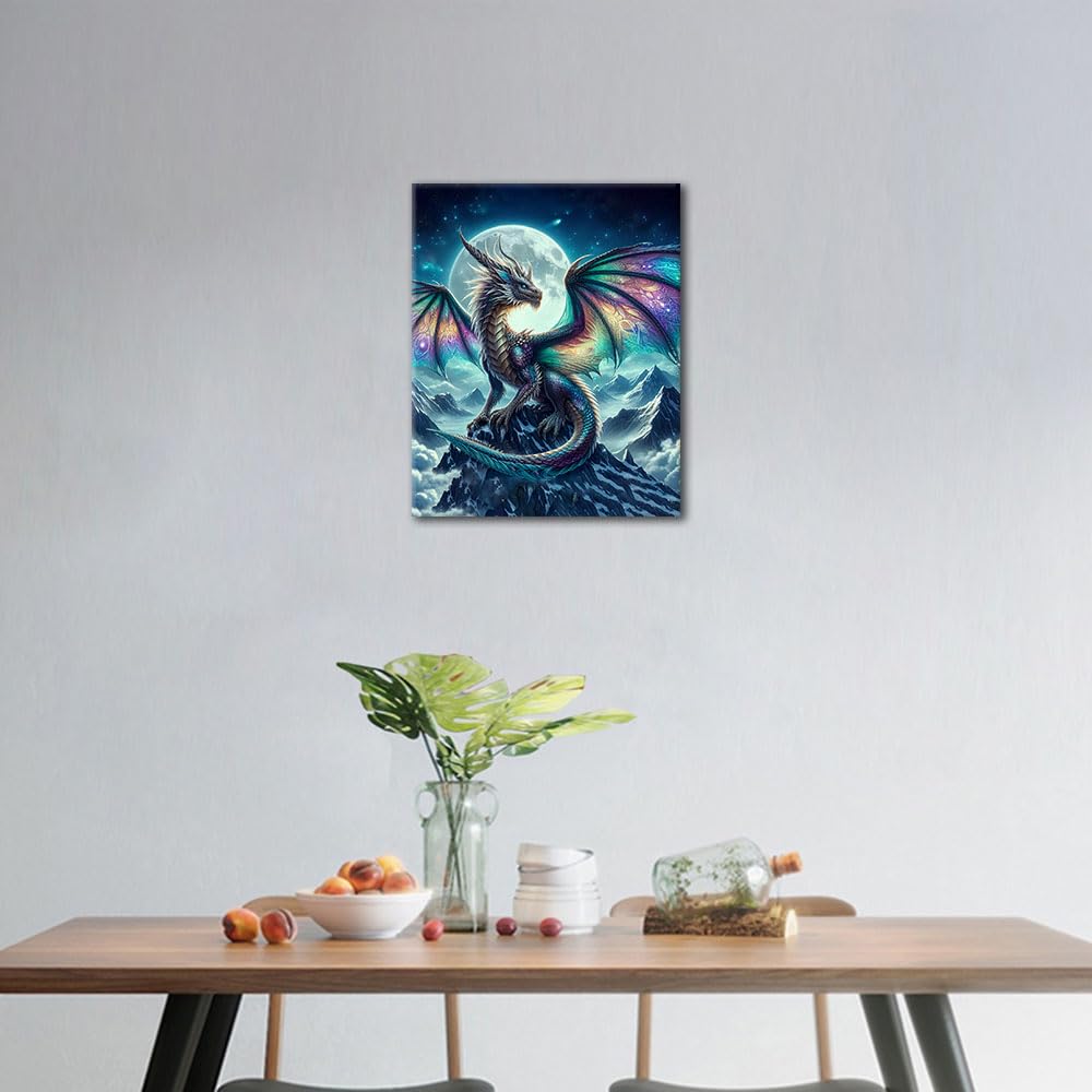 Dragon Paint by Numbers Kit for Adults, Animals Oil Painting Kit, Moon and Mountain Adult Paint by Number Kits on Canvas DIY Acrylic Painting for Beginners, 16"x20"(Frameless) TUMOVO