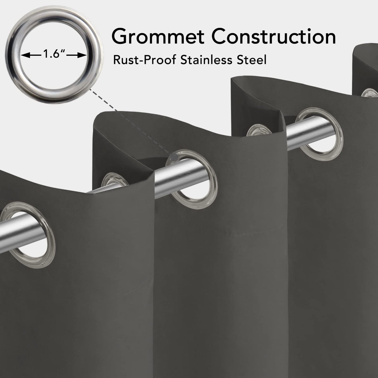 Easy-Going 100% Waterproof Outdoor Curtains Windproof Weatherproof Porch Curtains, Premium Thick Outdoor Privacy Grommet Top Panels for Patio, Gazebo and Pergola, 2 Panels, 54x84 inch, Dark Grey Easy-Going