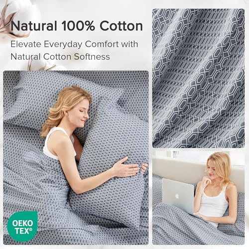 Comfort Spaces 100% Cotton Sheets Twin, Breathable, Naturally Cool Cotton Sheets, Soft Cotton Bed Sheets with 14" Elastic Pocket Fits up to 16" Mattress, All Seasons Sheet Set, Diamond Blue 3 Piece Comfort Spaces