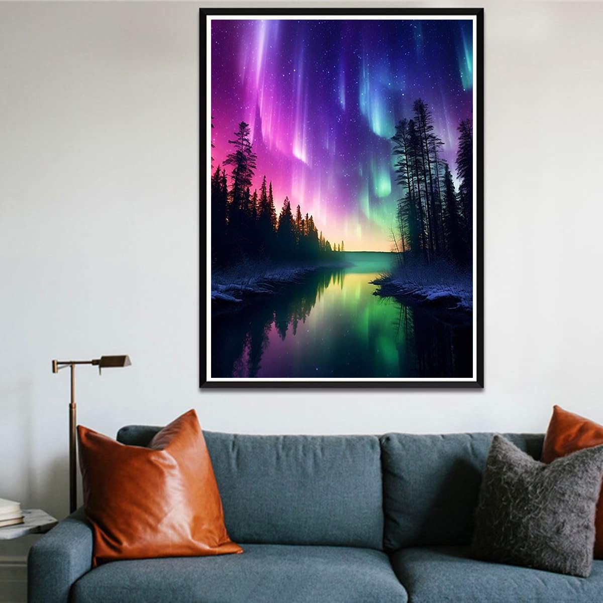 ijbnhd Diamond Art Kit for Adults, Aurora Diamond Painting Kit for Adults Full Drill Round Forests Lake Gem Art Painting for Crafts Home Wall Decor Gift 12x16inch ijbnhd