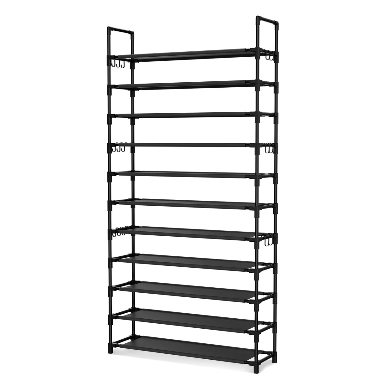 LANTEFUL 11 Tiers Tall Shoe Rack Holds 55 Pairs of Shoes with 18pcs Hooks Sturdy Wide Shoe Organizer Storage Free Standing Metal Shoe Shelf for Closet, Entryway Black LANTEFUL