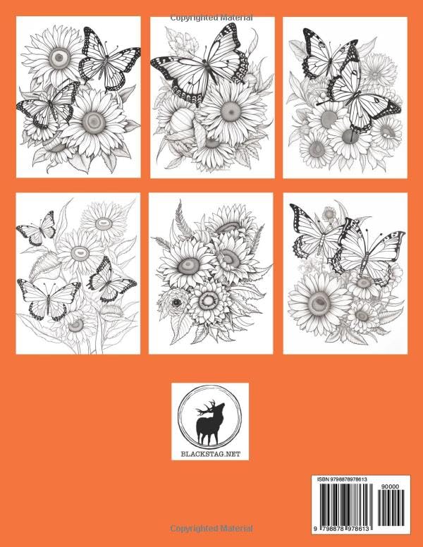 Butterflies and Sunflowers Coloring Book Volume 2: Featuring 50 beautiful butterfly and sunflower images to color in. Suitable for both kids and adults Majosta